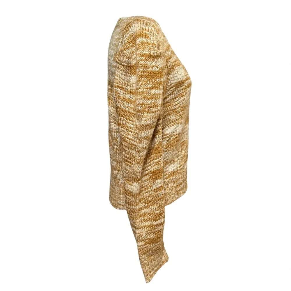 En Saison Golden Honey Marled Puff Sleeve Cropped Knit Cardigan Sweater Medium - Picture 3 of 8